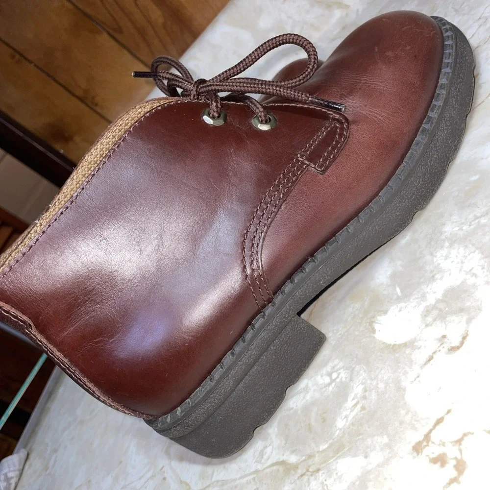 Genuine Sonoma‎ Jean Company Brown Leather Round Toe Ankle Boots 8.5 Chunky Sole